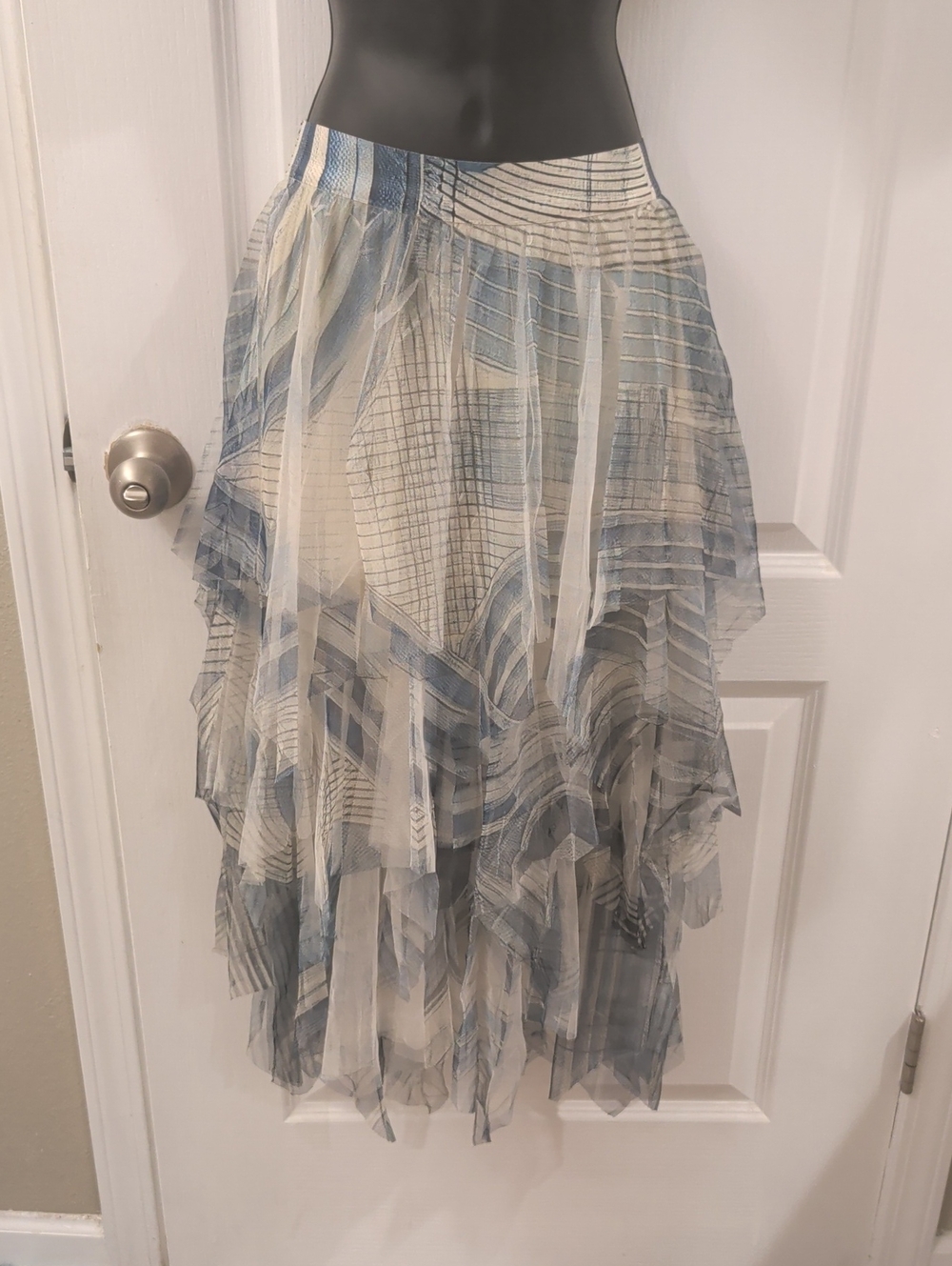 Origami Apparel Sheer Layered Blue & Ivory Women's Skirt- Size Small